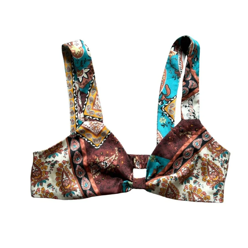 Rosalina Merlot Paisley Fringe Tie Skirt & Caladesi Merlot Paisley Bra Top - Picture 2 of 3